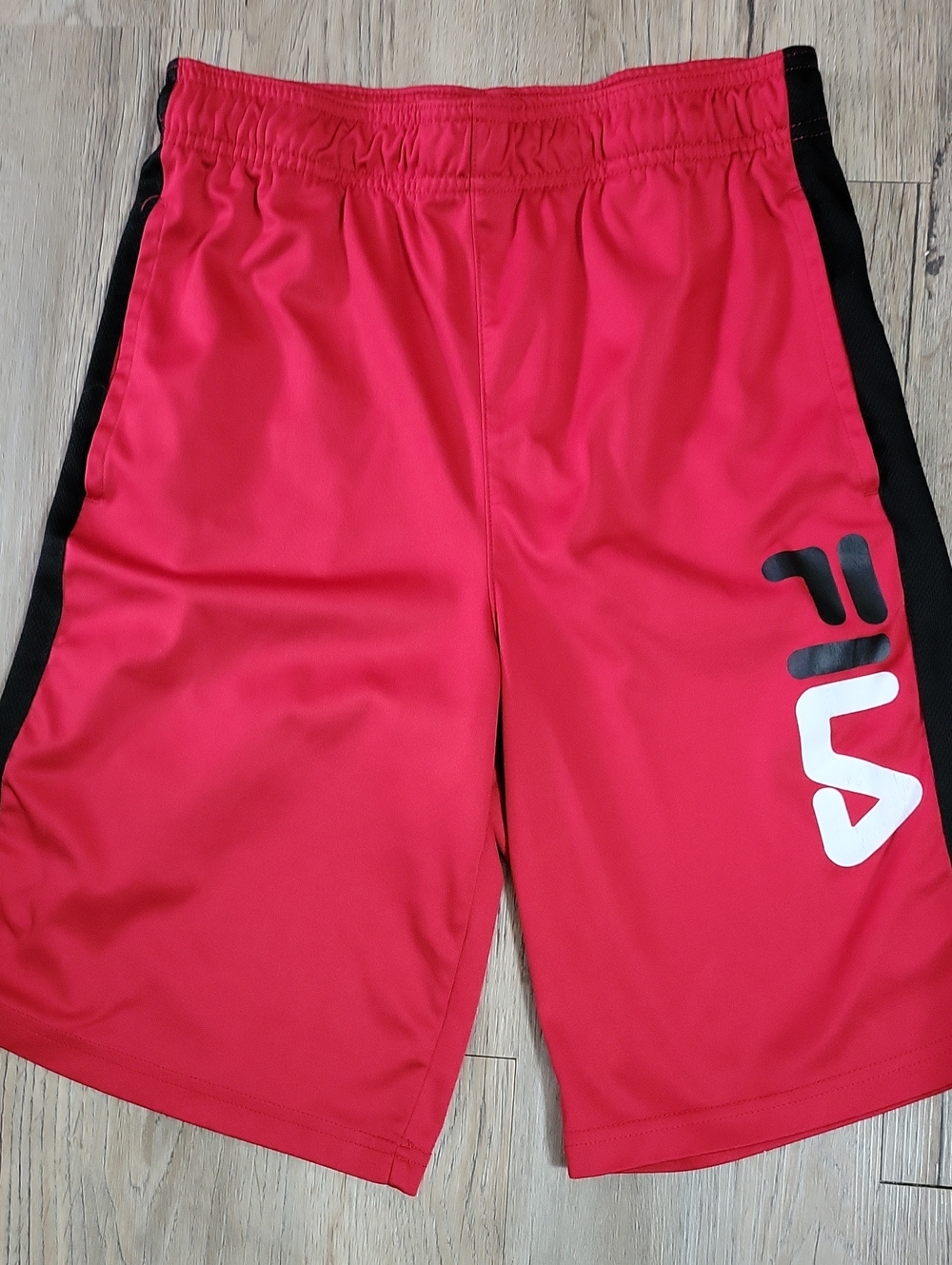 Fila Red Shorts with Black Side Panels and White Logo